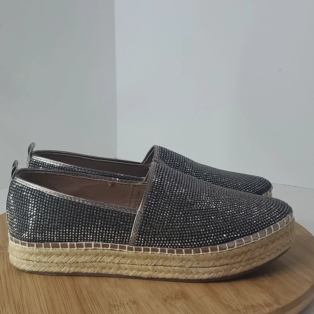 Steve Madden Chopur Embellished Espadrilles Silver Glitter Flats Size 6.5 B